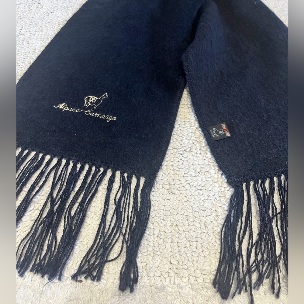Alpaca Camargo Scarf With Fringe Deep Navy Blue - Picture 8 of 10
